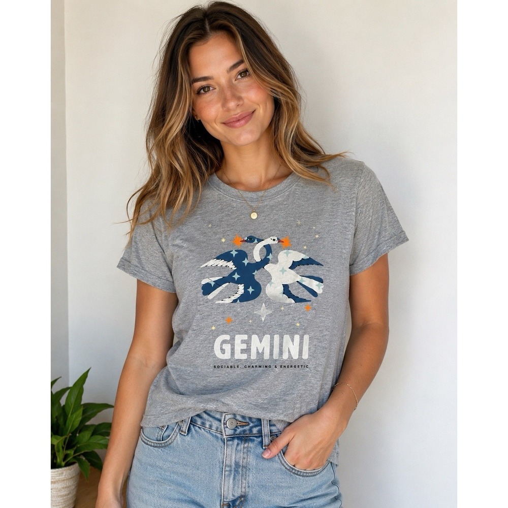 Anthropologie Lou Benesch Gemini Graphic Tee Women's S Gray Zodiac T Shirt